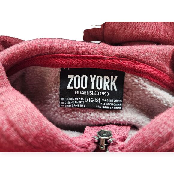 Boys Maroon Large Zoo‎ York Zip up Hoodie Shell 60% Cotton 40% Polyester - Picture 3 of 8